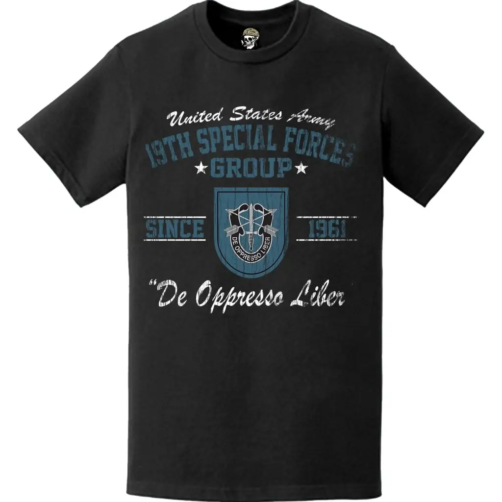 Distressed 19th Special Forces Group (19th SFG) Commemorative Legacy T-Shirt - Celebrating Since 1961
