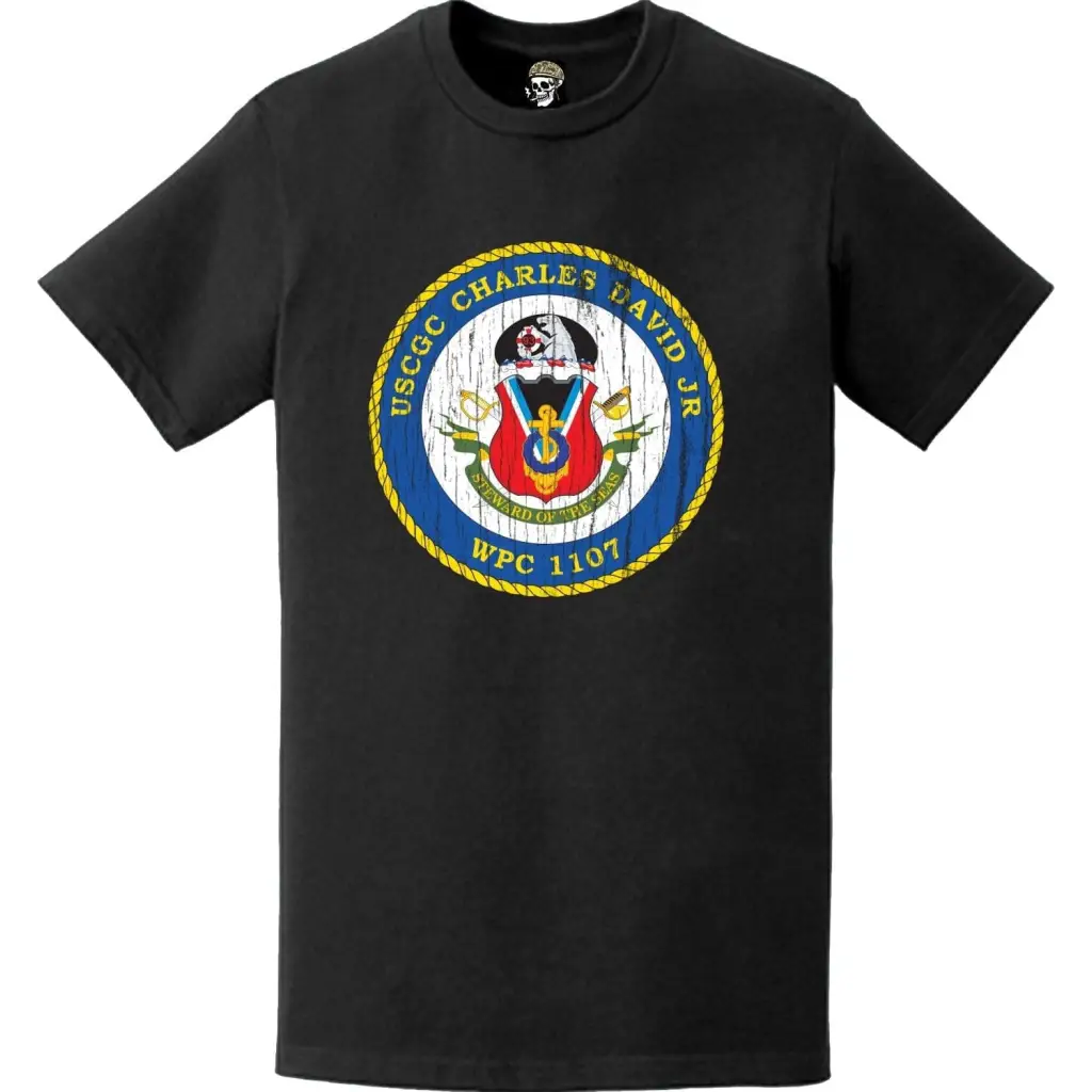 Distressed USCGC Charles David Jr. (WPC-1107) Ship's Crest Emblem Logo T-Shirt