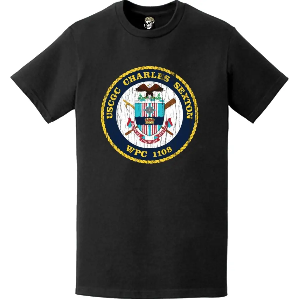 Distressed USCGC Charles Sexton (WPC-1108) Ship's Crest Emblem Logo T-Shirt