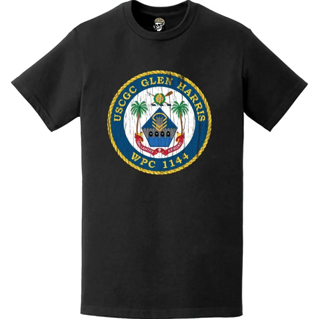 Distressed USCGC Glen Harris (WPC-1144) Ship's Crest Emblem Logo T-Shirt