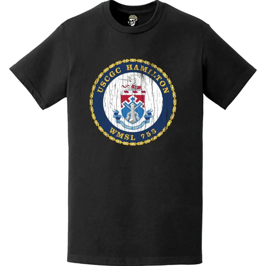 Distressed USCGC Hamiliton (WMSL-753) Ship's Crest Emblem Logo T-Shirt