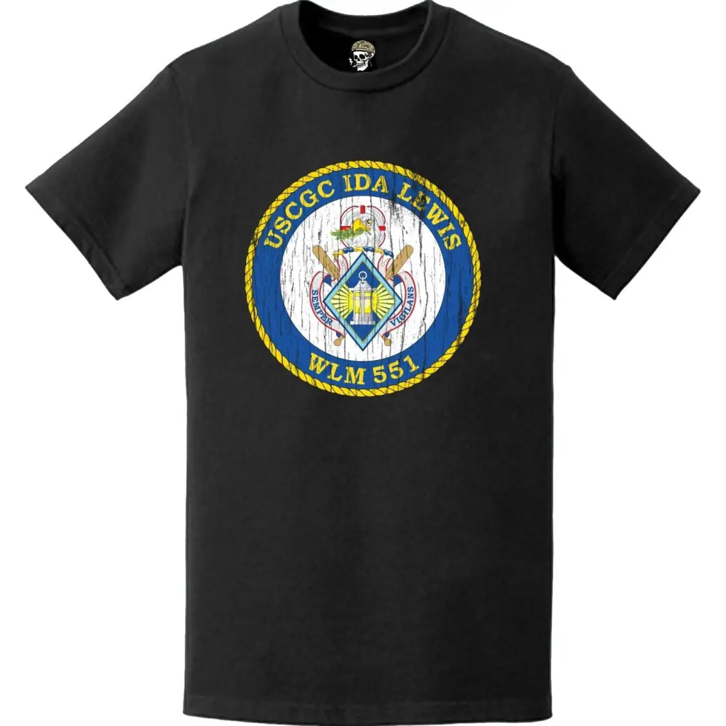 Distressed USCGC Ida Lewis (WLM-551) Ship's Crest Emblem Logo T-Shirt