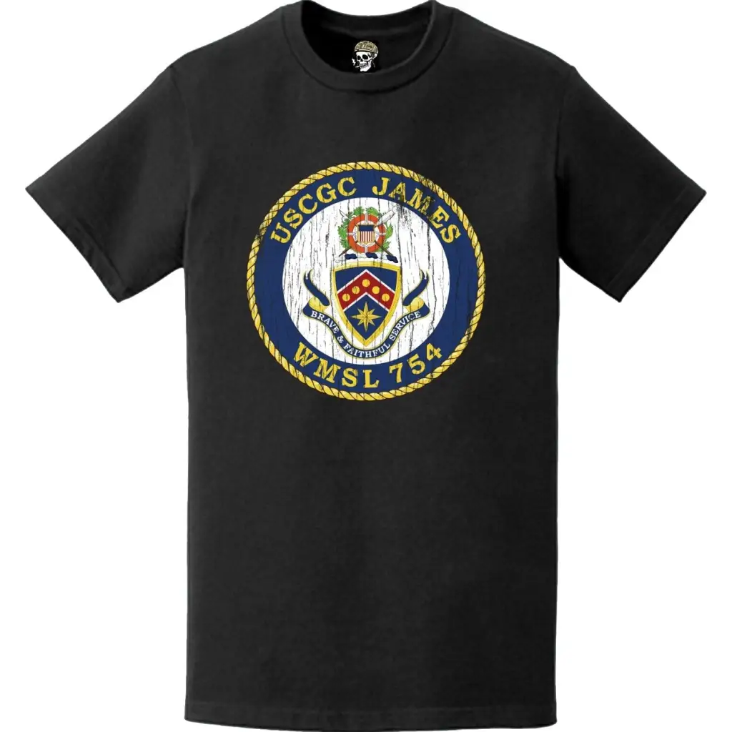 Distressed USCGC James (WMSL-754) Ship's Crest Emblem Logo T-Shirt
