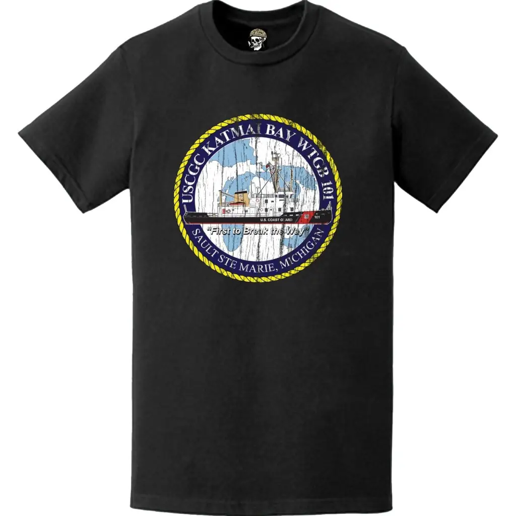 Distressed USCGC Katmai Bay (WTGB-101) Ship's Crest Emblem Logo T-Shirt