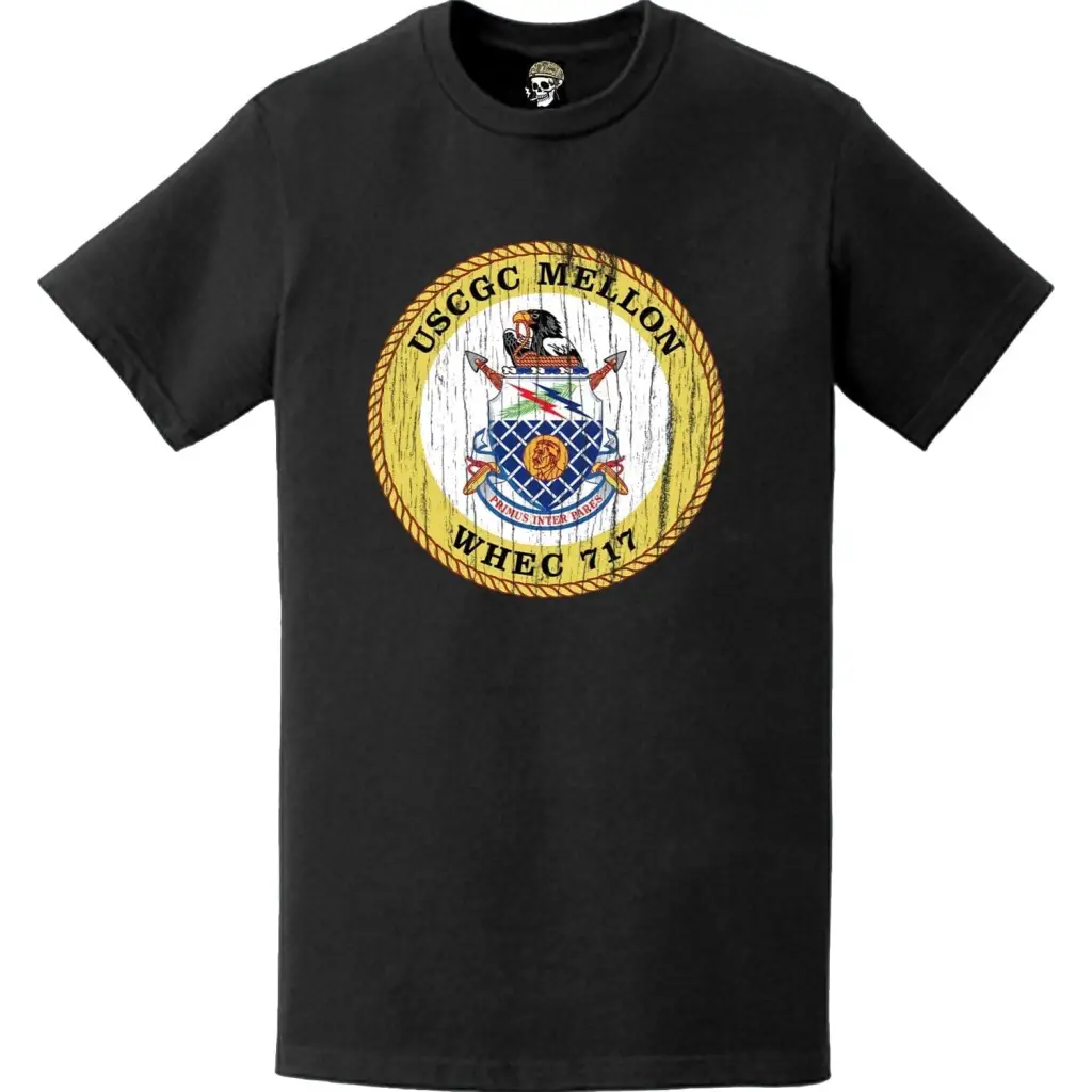 Distressed USCGC Mellon (WHEC-717) Ship's Crest Emblem Logo T-Shirt