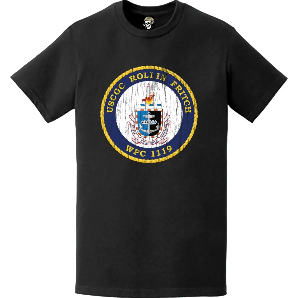 Distressed USCGC Rollin Fritch (WPC-1119) Ship's Crest Emblem Logo T-Shirt