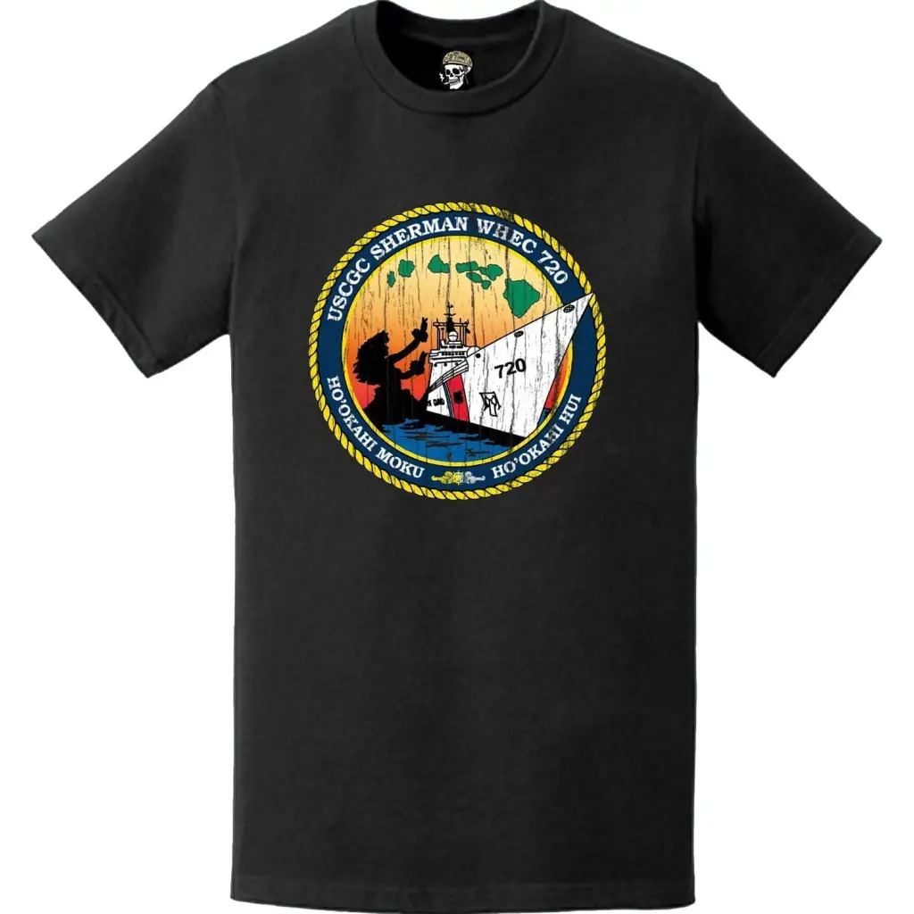 Distressed USCGC Sherman (WHEC-720) Ship's Crest Emblem Logo T-Shirt
