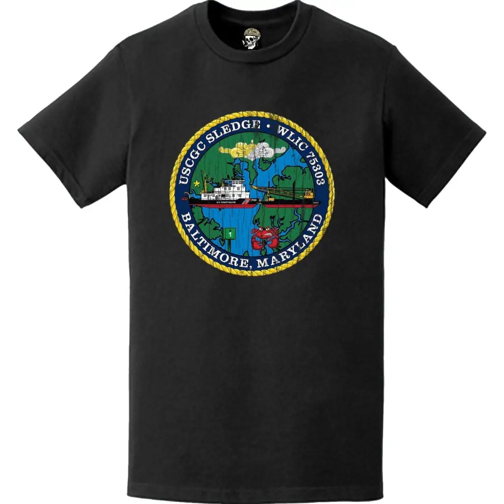 Distressed USCGC Sledge (WLIC-75303) Ship's Crest Emblem Logo T-Shirt