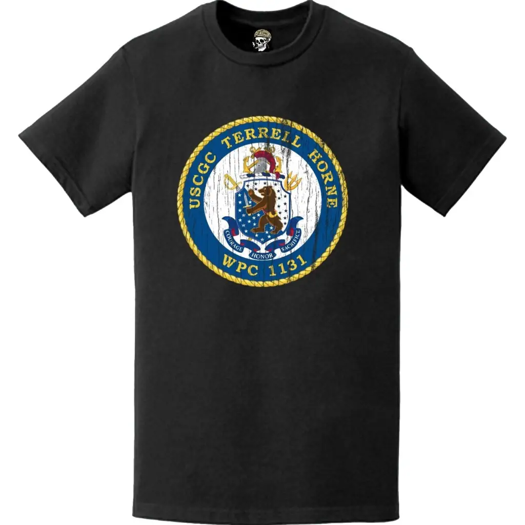 Distressed USCGC Terrell Horne (WPC-1131) Ship's Crest Emblem Logo T-Shirt