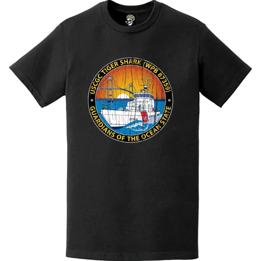 Distressed USCGC Tiger Shark (WPB-87359) Ship's Crest Emblem Logo T-Shirt