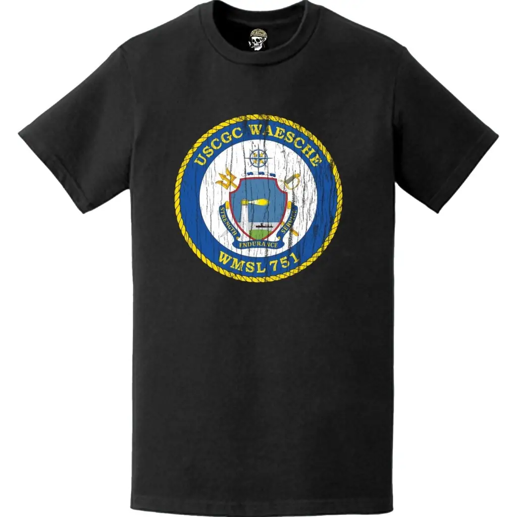 Distressed USCGC Waesche (WMSL-751) Ship's Crest Emblem Logo T-Shirt
