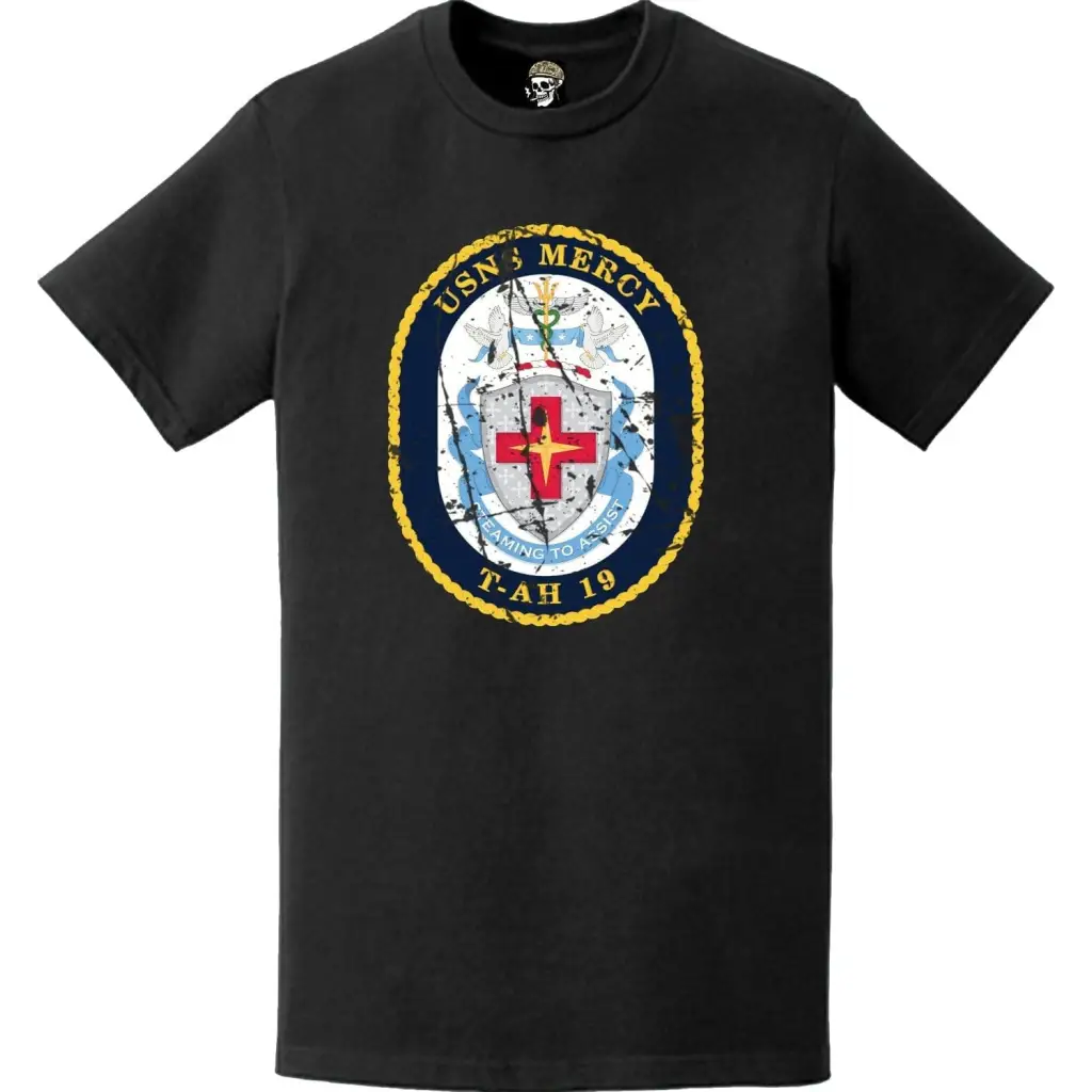 Distressed USNS Mercy (T-AH-19) Ship's Crest Emblem T-Shirt