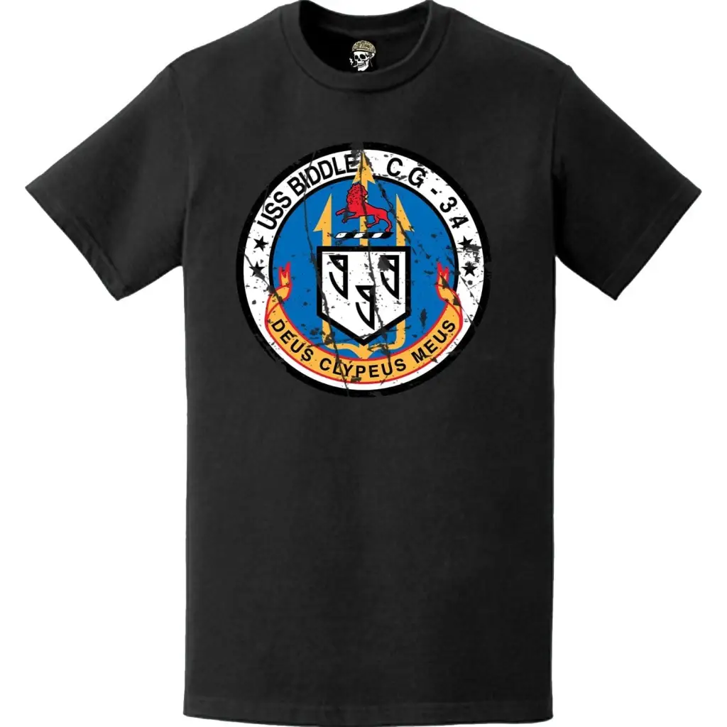 Distressed USS Biddle (CG-34) Ship's Crest Logo T-Shirt