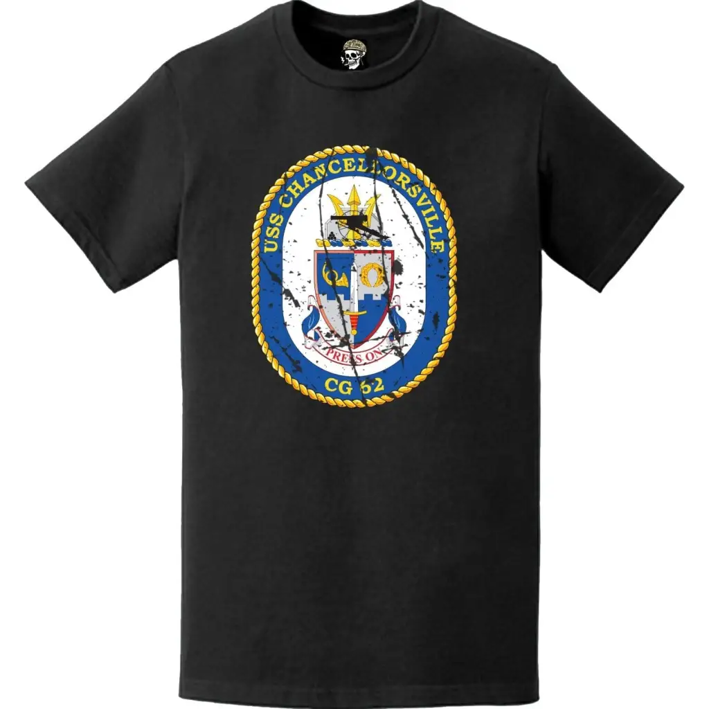 Distressed USS Chancellorsville (CG-62) Ship's Crest Logo T-Shirt