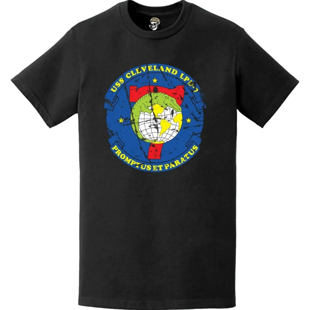 Distressed USS Cleveland (LPD-7) Ship's Crest Emblem T-Shirt