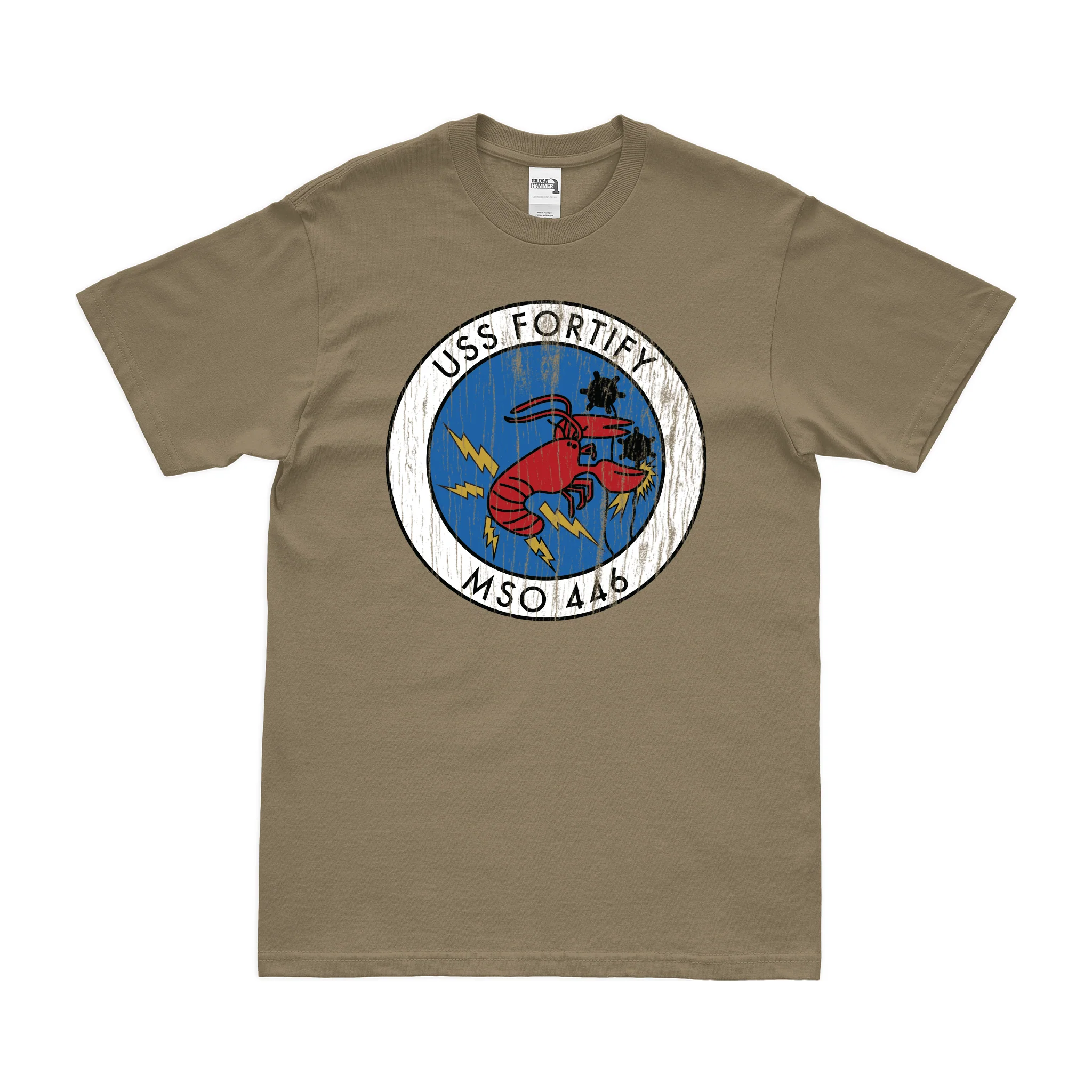 Distressed USS Fortify (MSO-446) Logo Emblem T-Shirt - Image 3