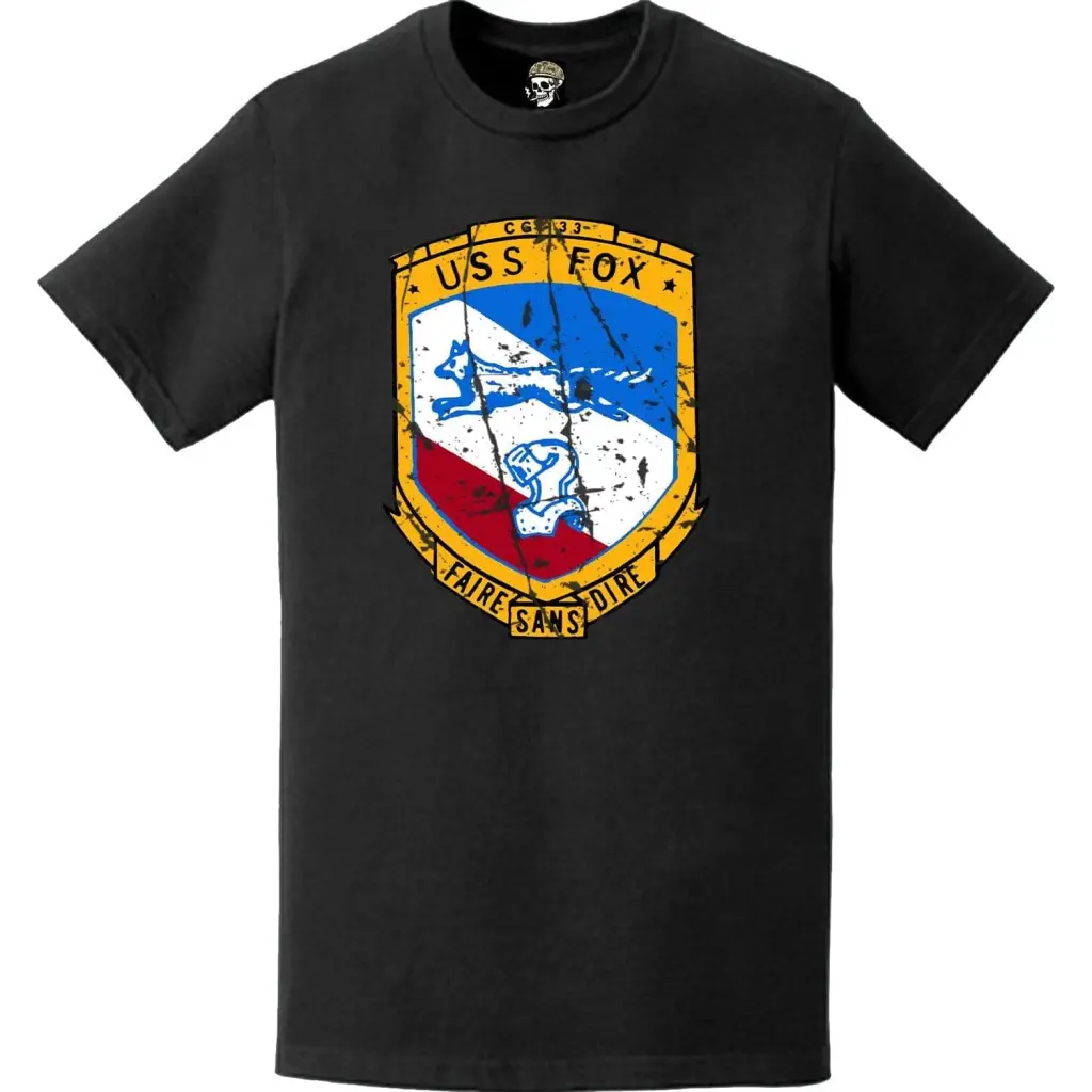 Distressed USS Fox (CG-33) Ship's Crest Logo T-Shirt