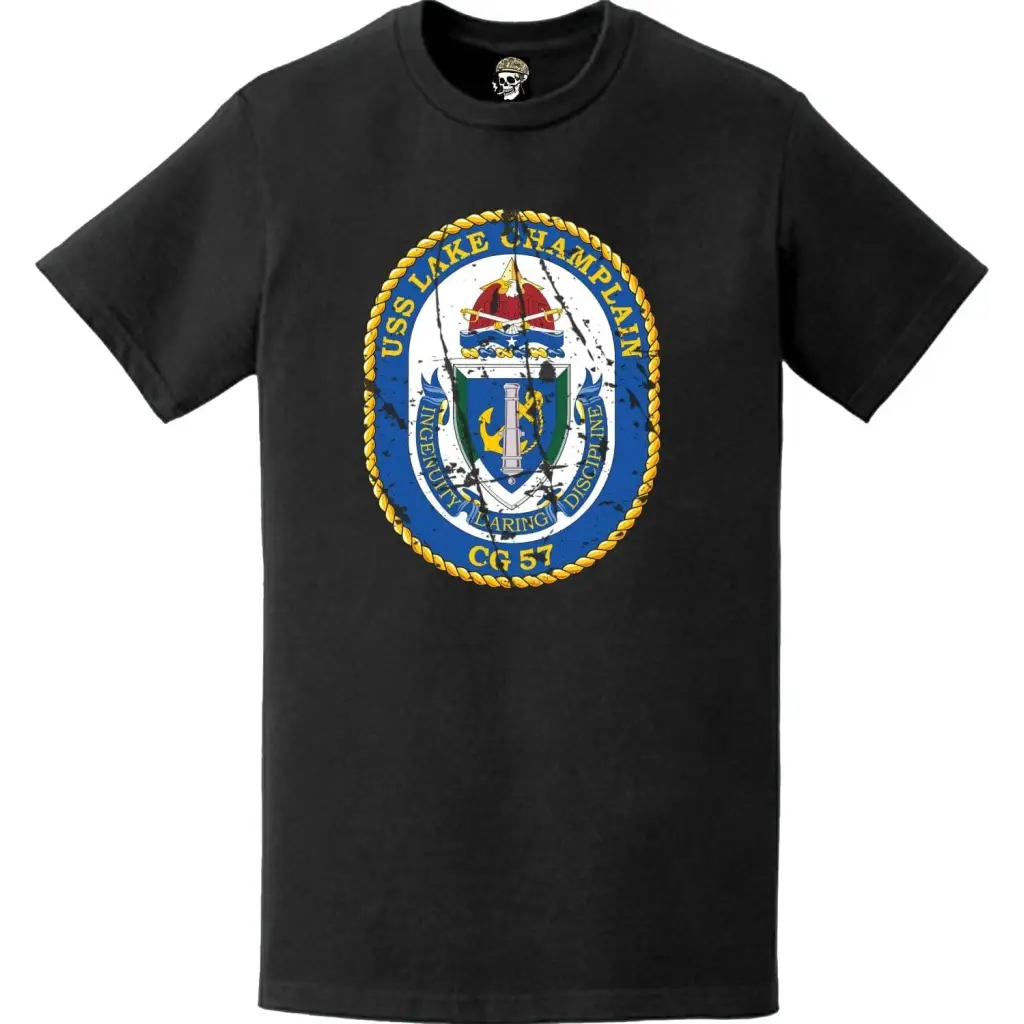 Distressed USS Lake Champlain (CG-57) Ship's Crest Logo T-Shirt