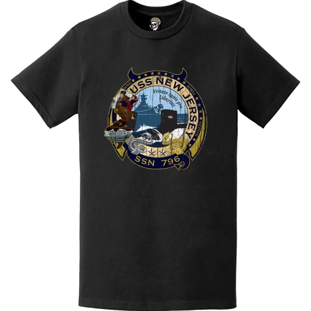 Distressed USS New Jersey (SSN-796) Submarine Logo T-Shirt