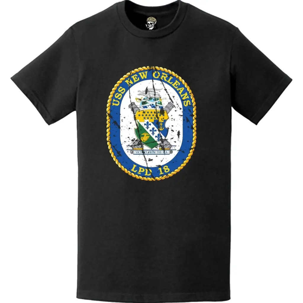 Distressed USS New Orleans (LPD-18) Ship's Crest Emblem T-Shirt