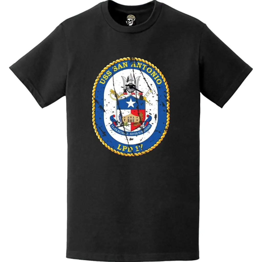 Distressed USS San Antonio (LPD-17) Ship's Crest Emblem T-Shirt