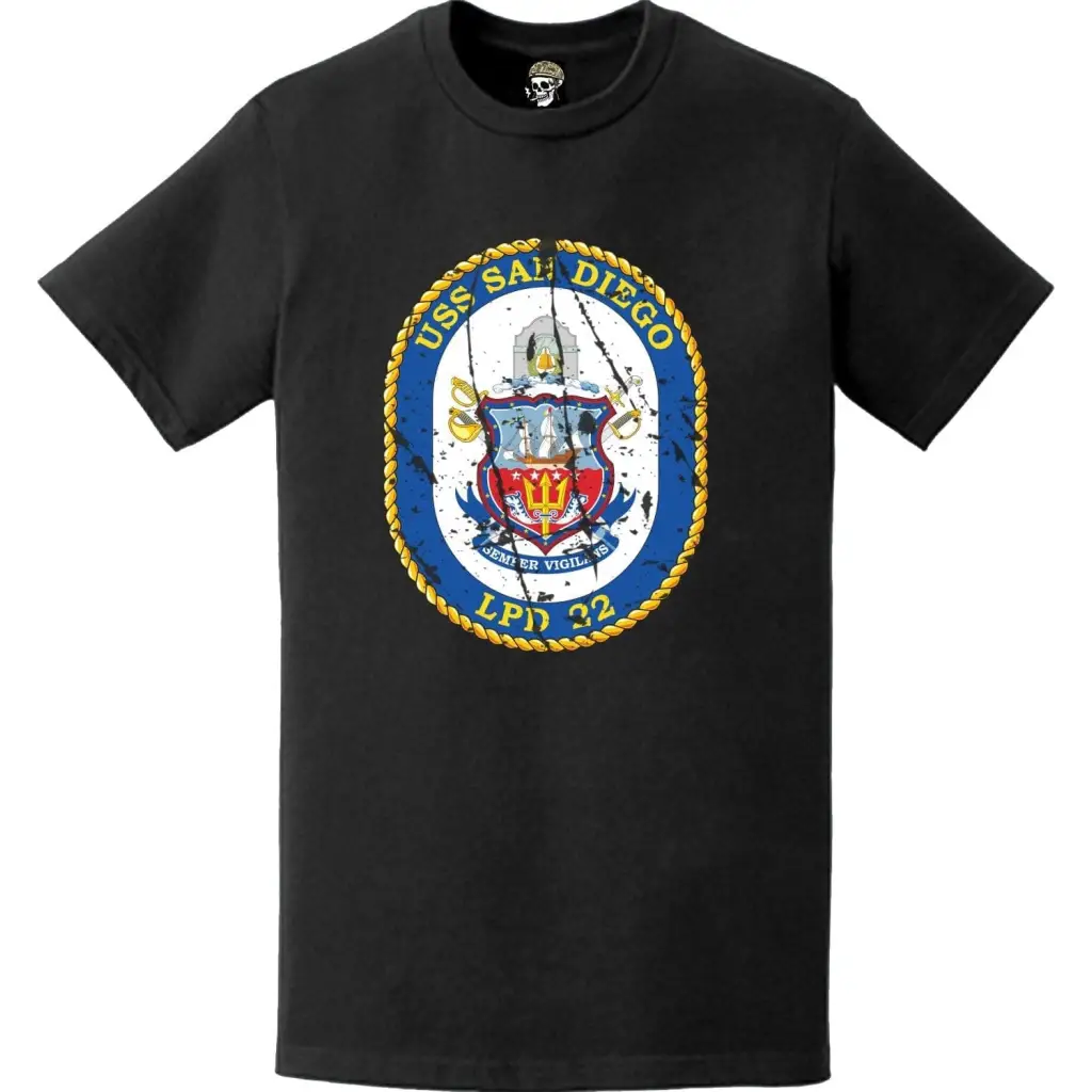 Distressed USS San Diego (LPD-22) Ship's Crest Emblem T-Shirt