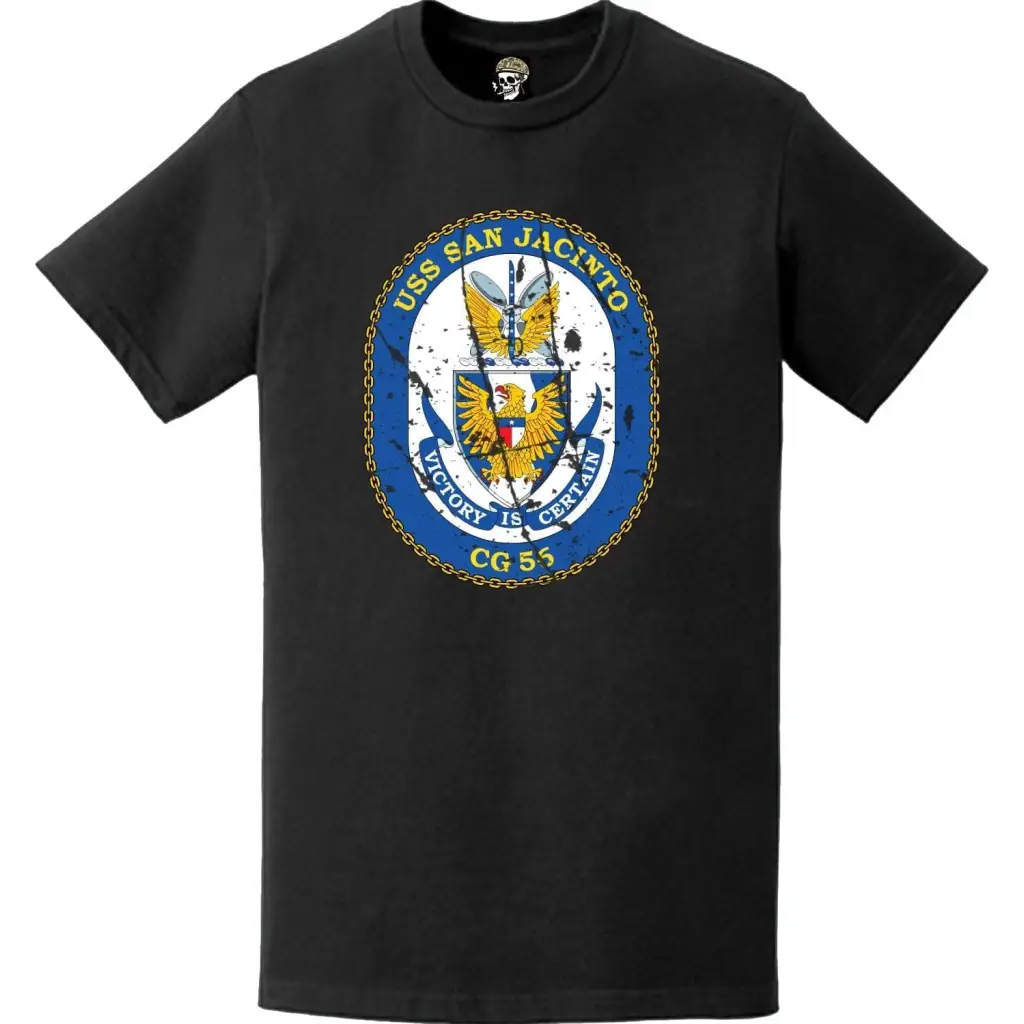 Distressed USS San Jacinto (CG-56) Ship's Crest Logo T-Shirt