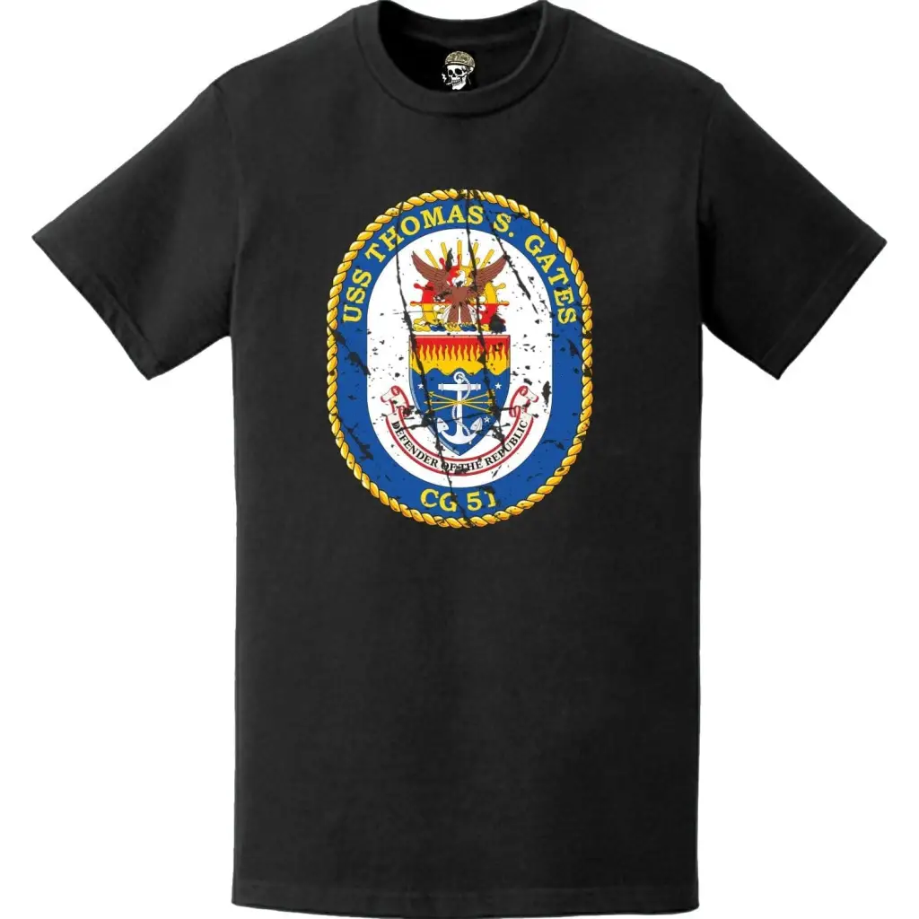 Distressed USS Thomas S. Gates (CG-51) Ship's Crest Logo T-Shirt