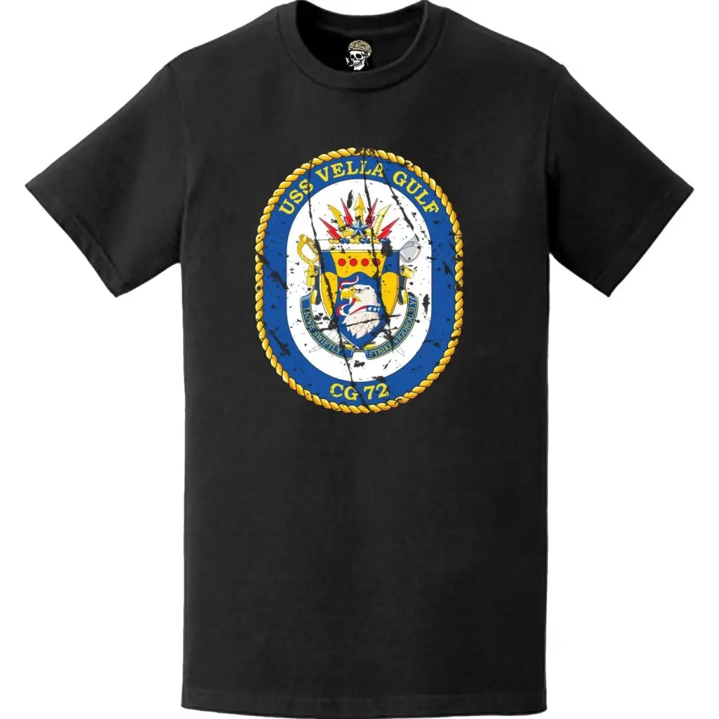 Distressed USS Vella Gulf (CG-72) Ship's Crest Logo T-Shirt