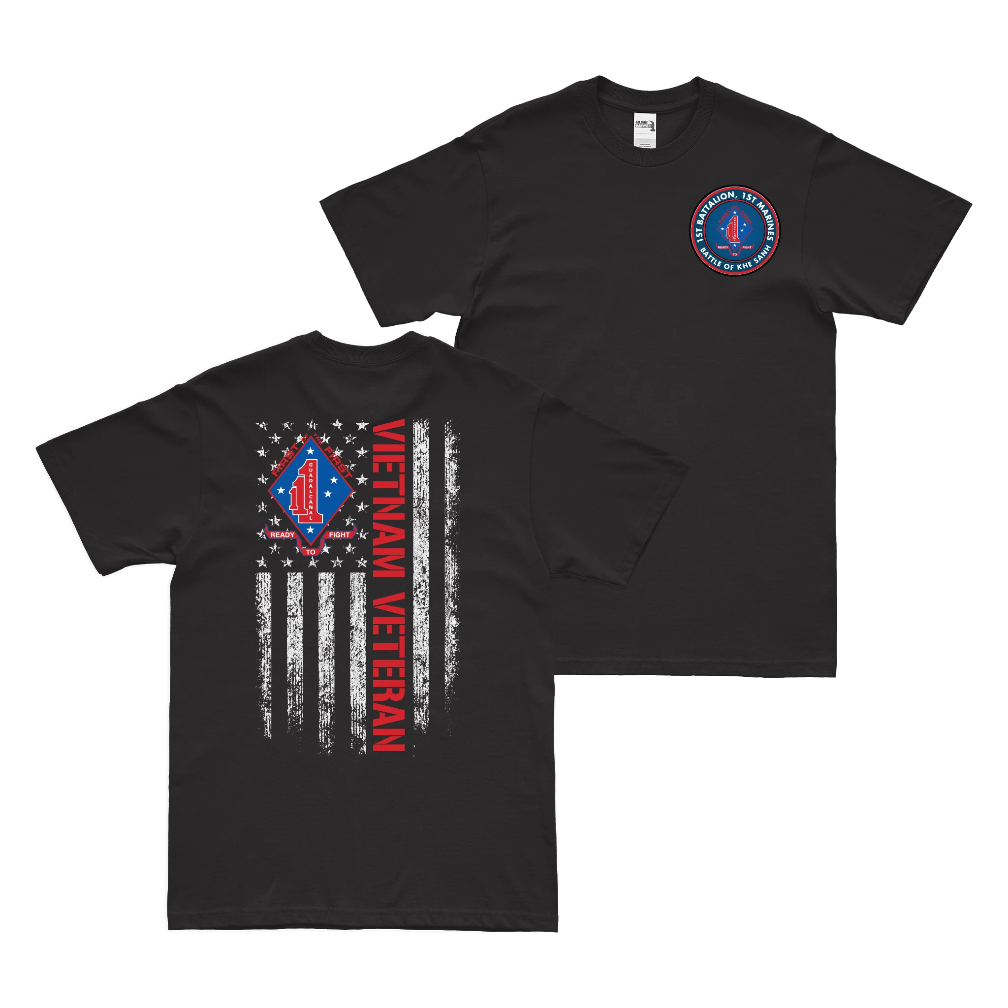 Double-Sided 1/1 Marines Khe Sanh American Flag T-Shirt