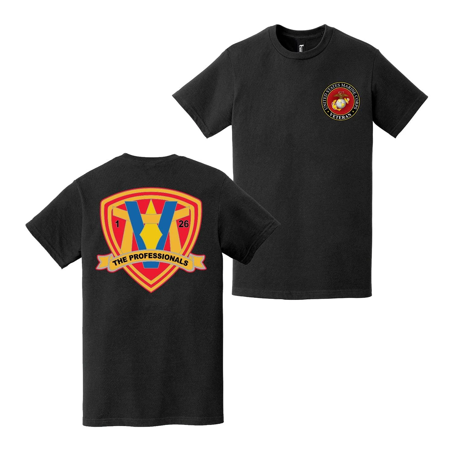 Double-Sided 1/26 Marines Logo USMC Veteran T-Shirt