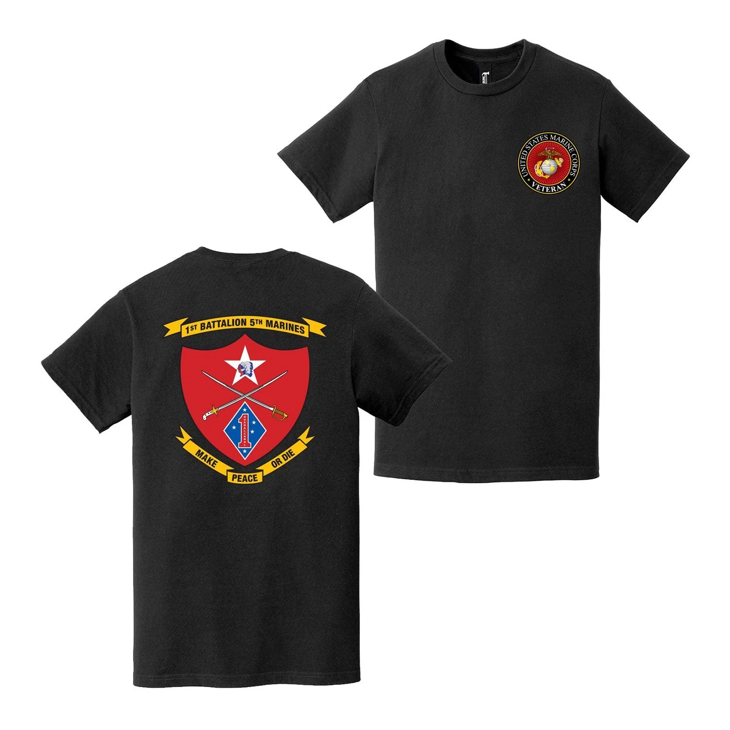 Double-Sided 1/5 Marines Logo USMC Veteran T-Shirt