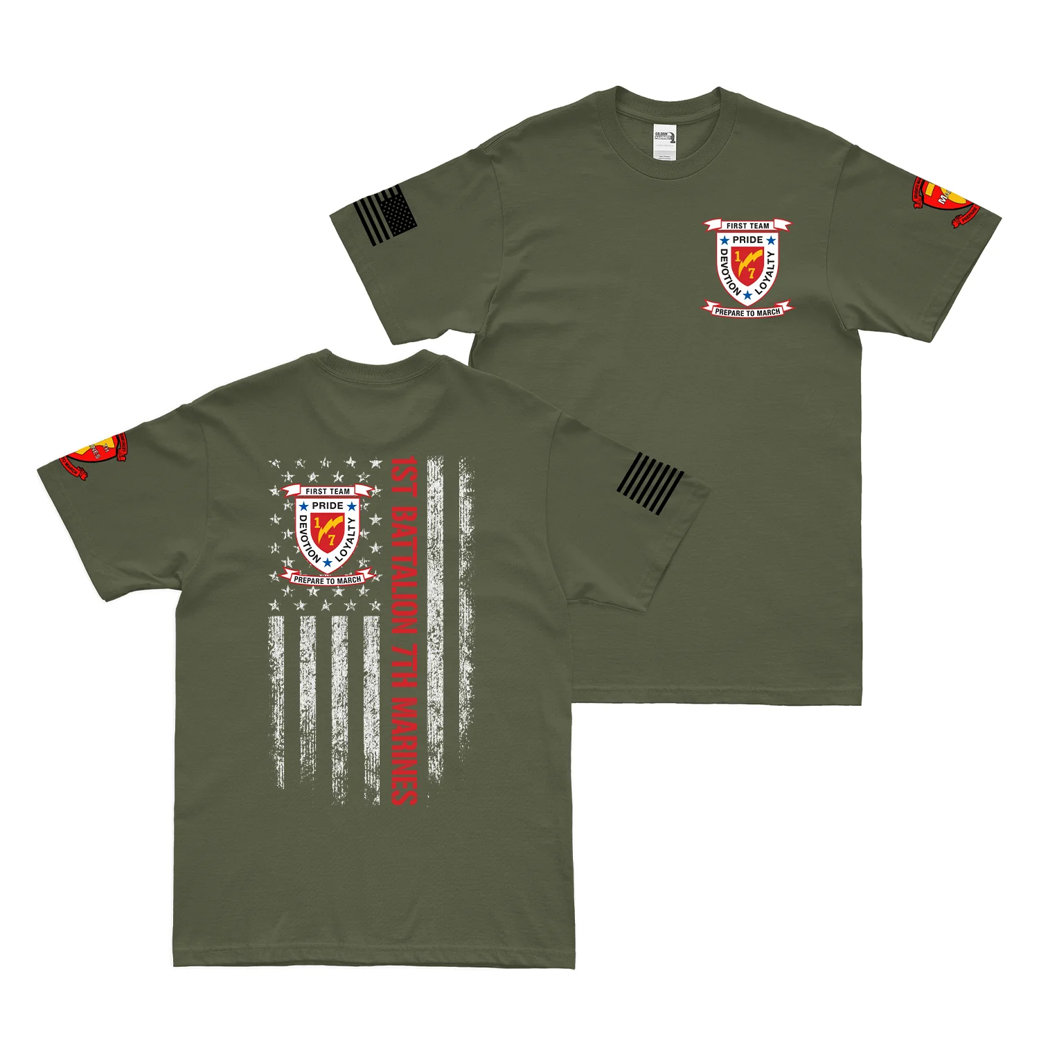 Double-Sided 1/7 Marines American Flag T-Shirt - Image 4
