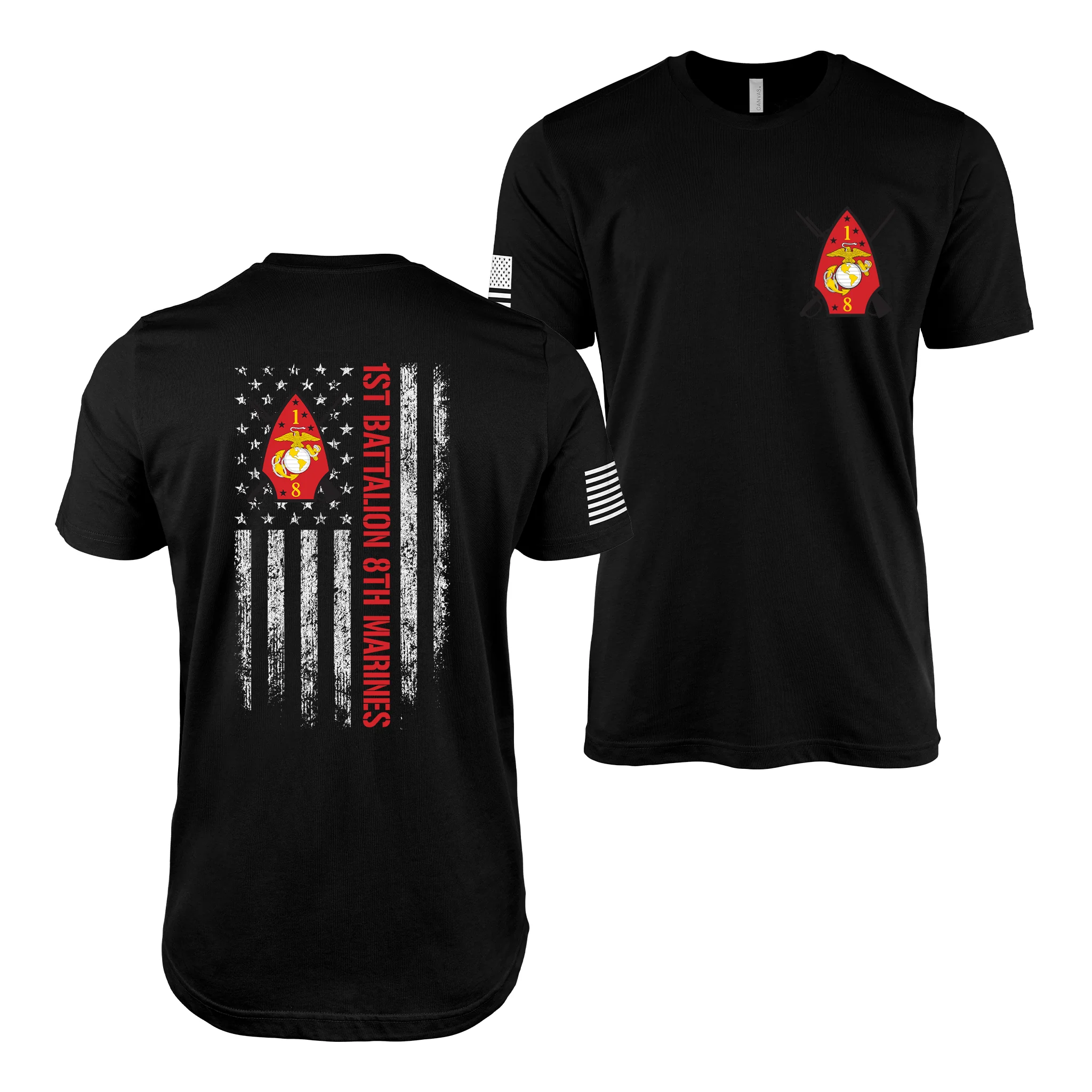 Double-Sided 1/8 Marines American Flag T-Shirt
