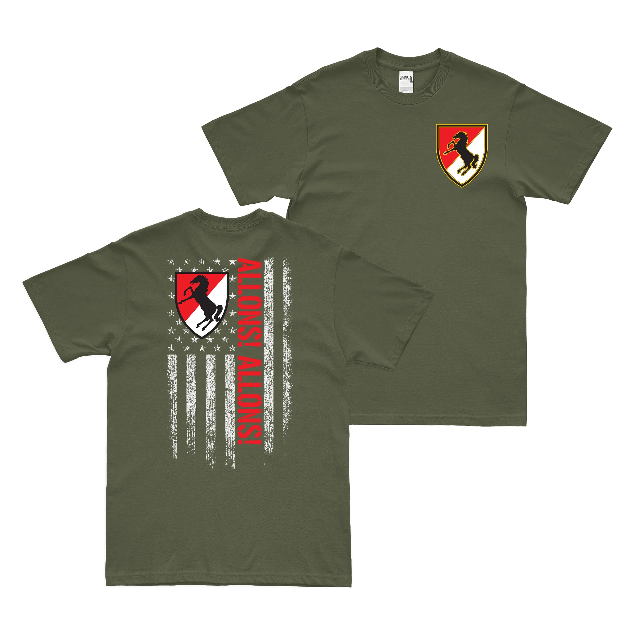 Double-Sided 11th ACR Allons! Allons! American Flag T-Shirt - Image 2