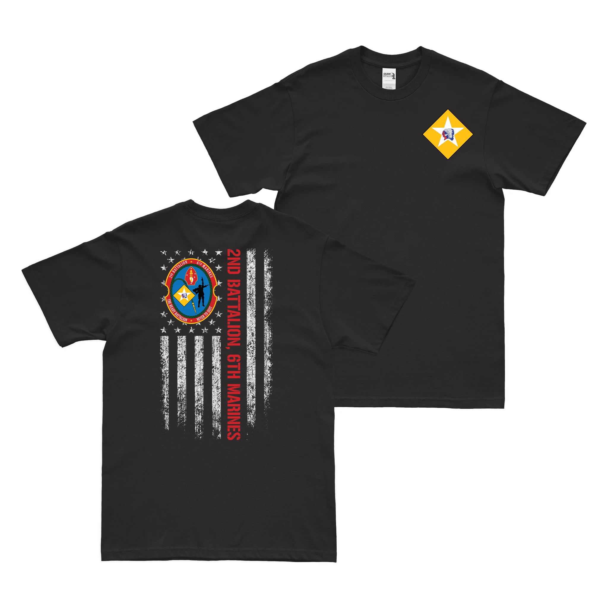 Double-Sided 2/6 Marines American Flag Logo T-Shirt