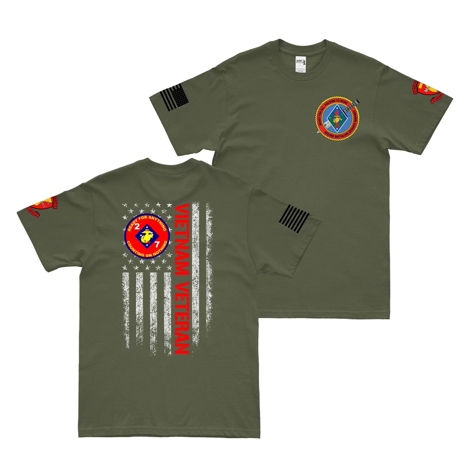 Double-Sided 2/7 Marines Vietnam Veteran American Flag T-Shirt - Image 4