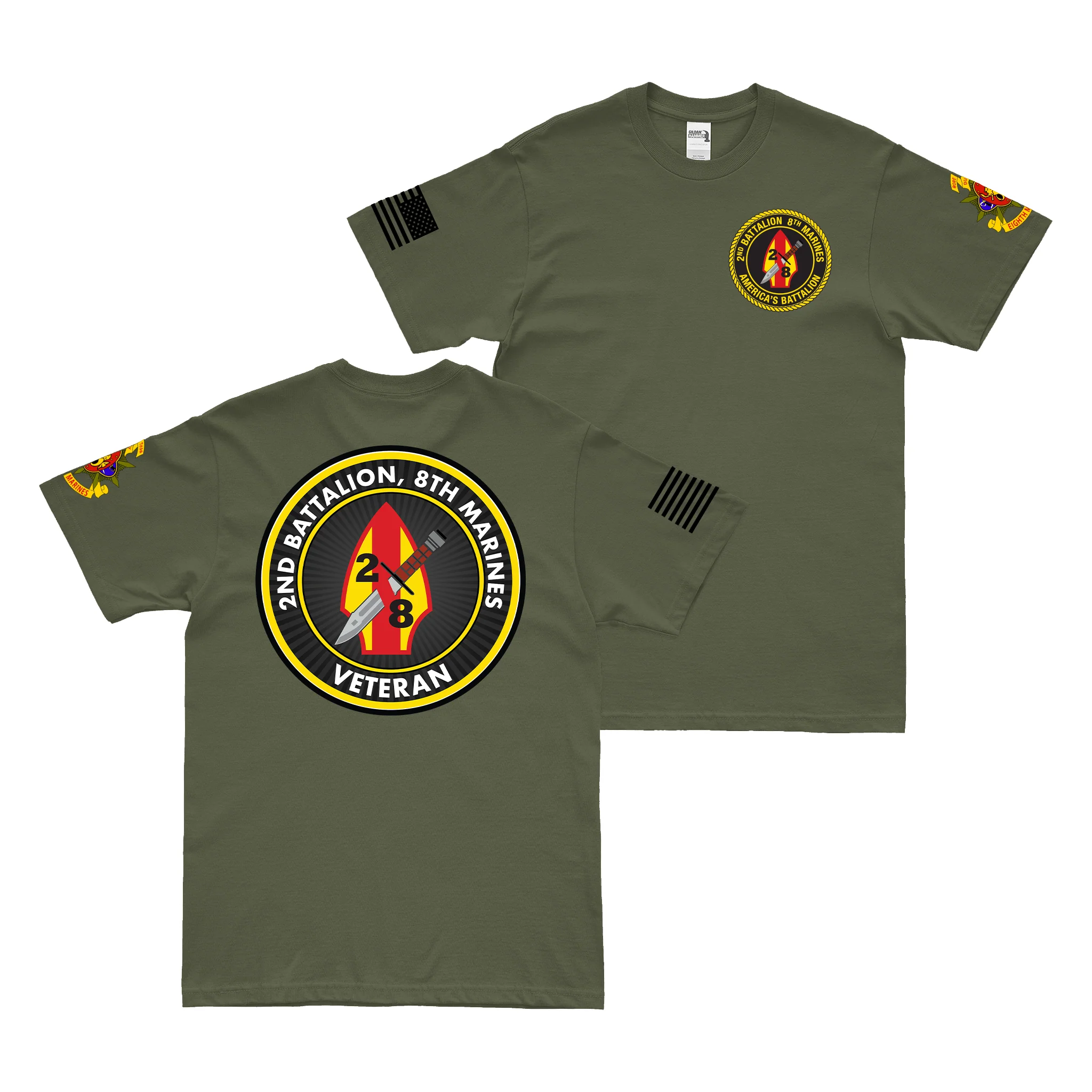 Double-Sided 2-8 Marines Veteran Emblem T-Shirt - Image 2