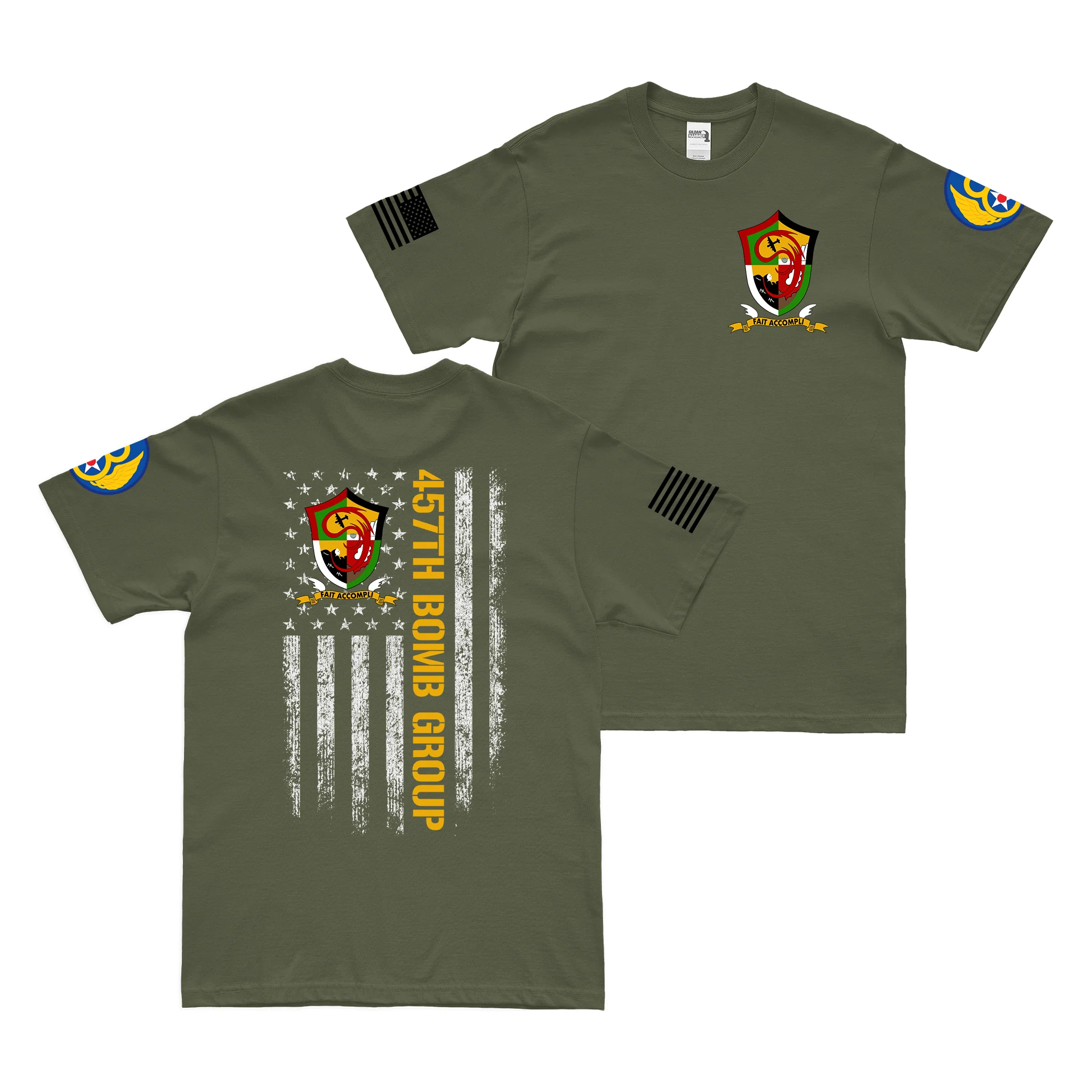 Double-Sided 457th Bomb Group WW2 American Flag T-Shirt - Image 4
