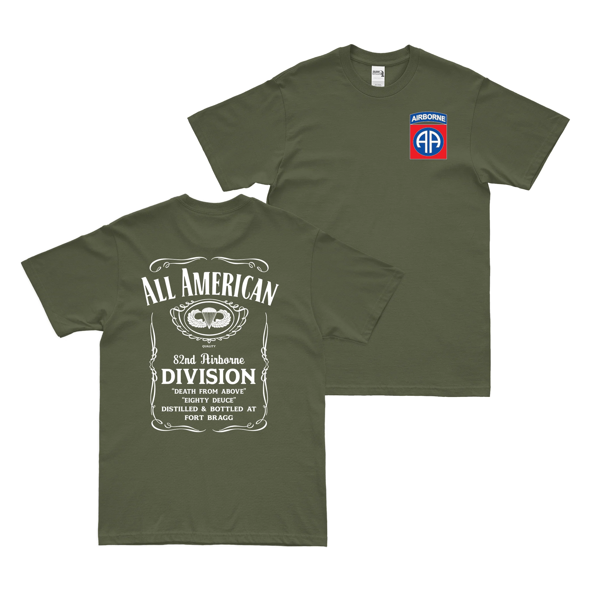 Double-Sided 82nd Airborne All American Whiskey Label T-Shirt - Image 2