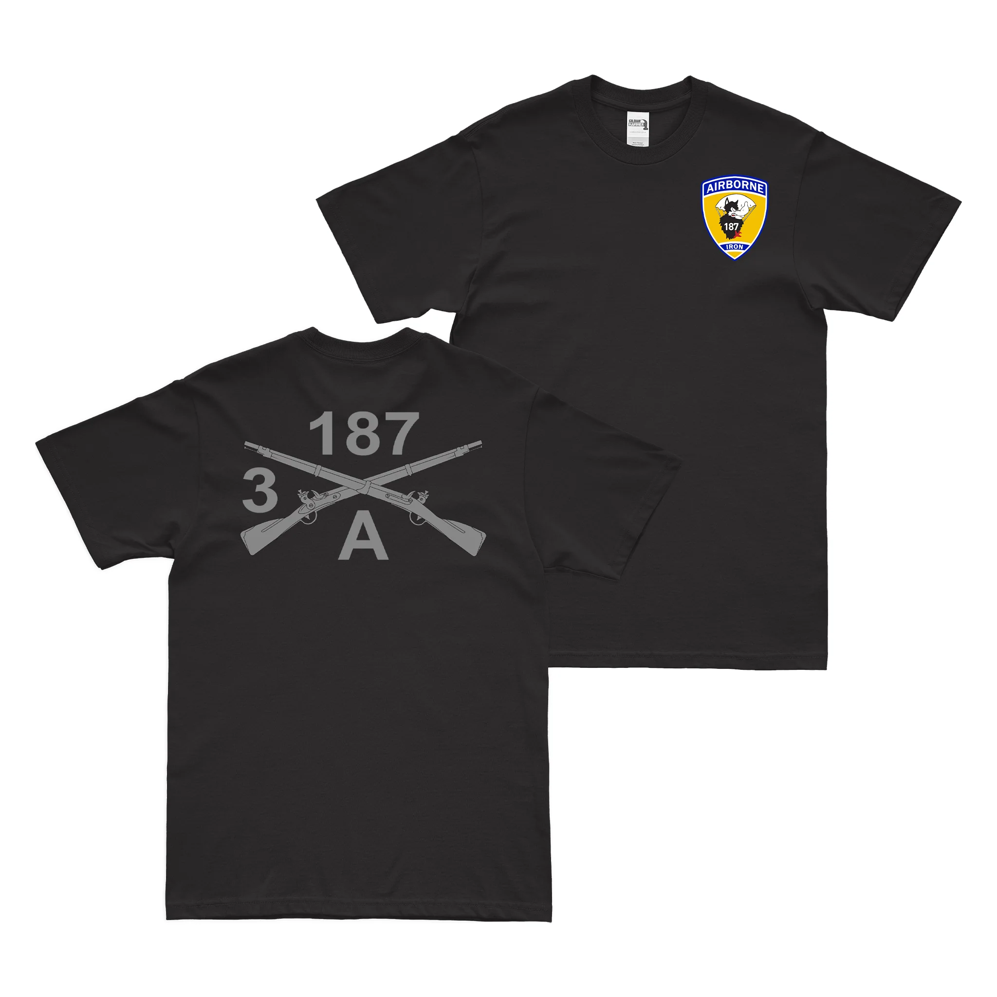 Double-Sided A Co 3-187 IN Crossed Rifles T-Shirt