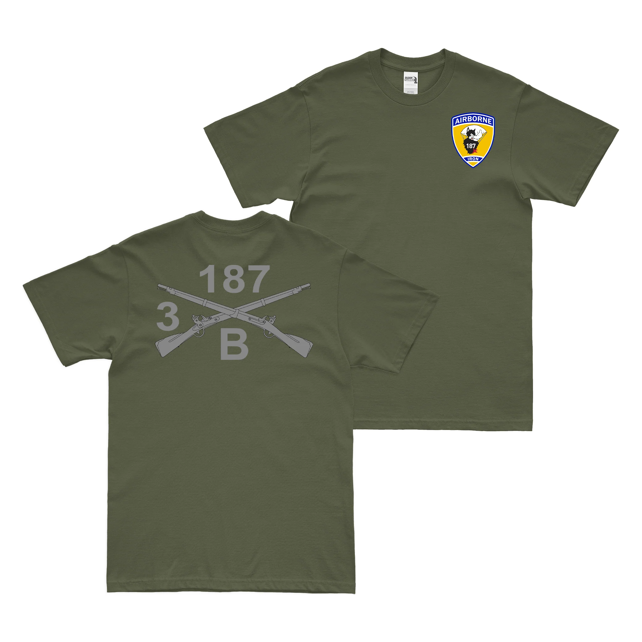 Double-Sided B Co 3-187 IN Crossed Rifles T-Shirt - Image 2