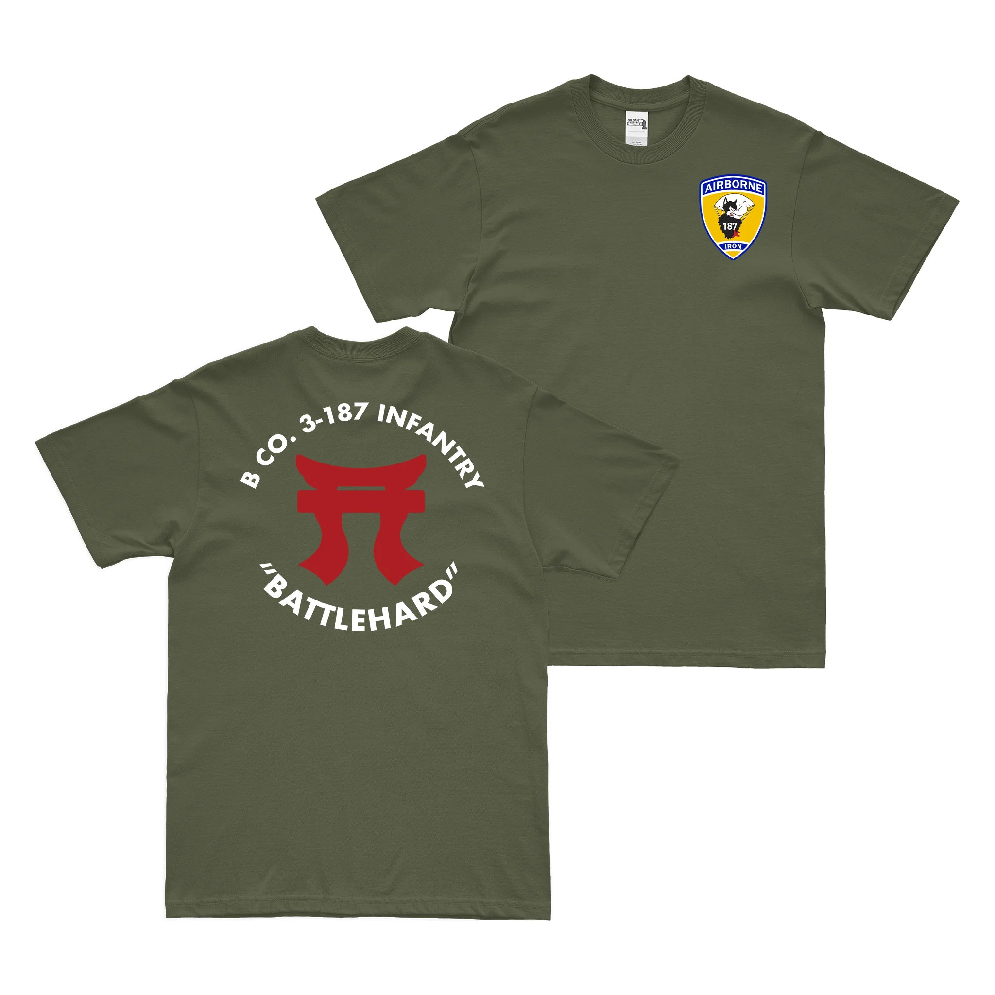 Double-Sided B Co 3-187 Infantry Regiment Tori T-Shirt - Image 2
