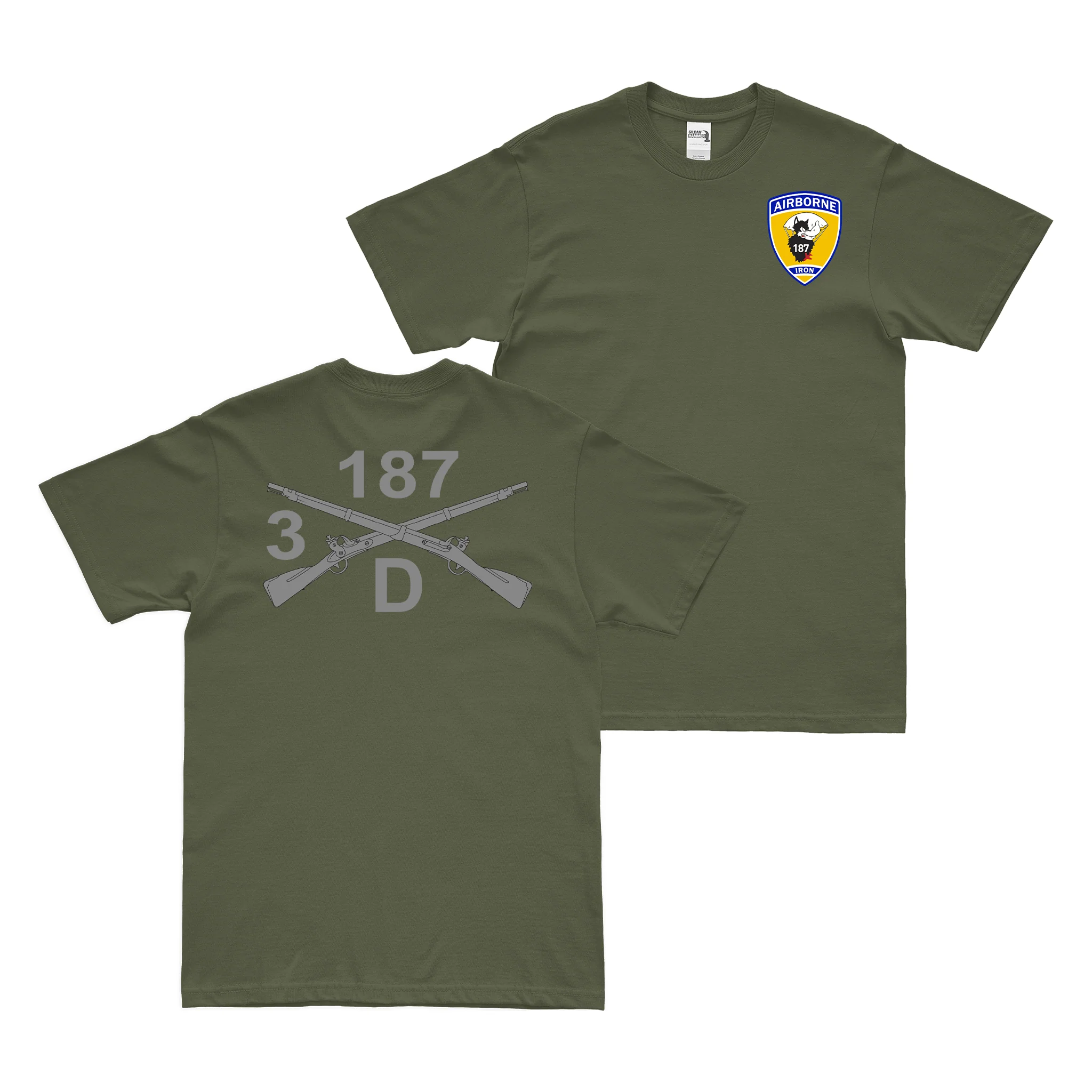 Double-Sided D Co 3-187 IN Crossed Rifles T-Shirt - Image 2