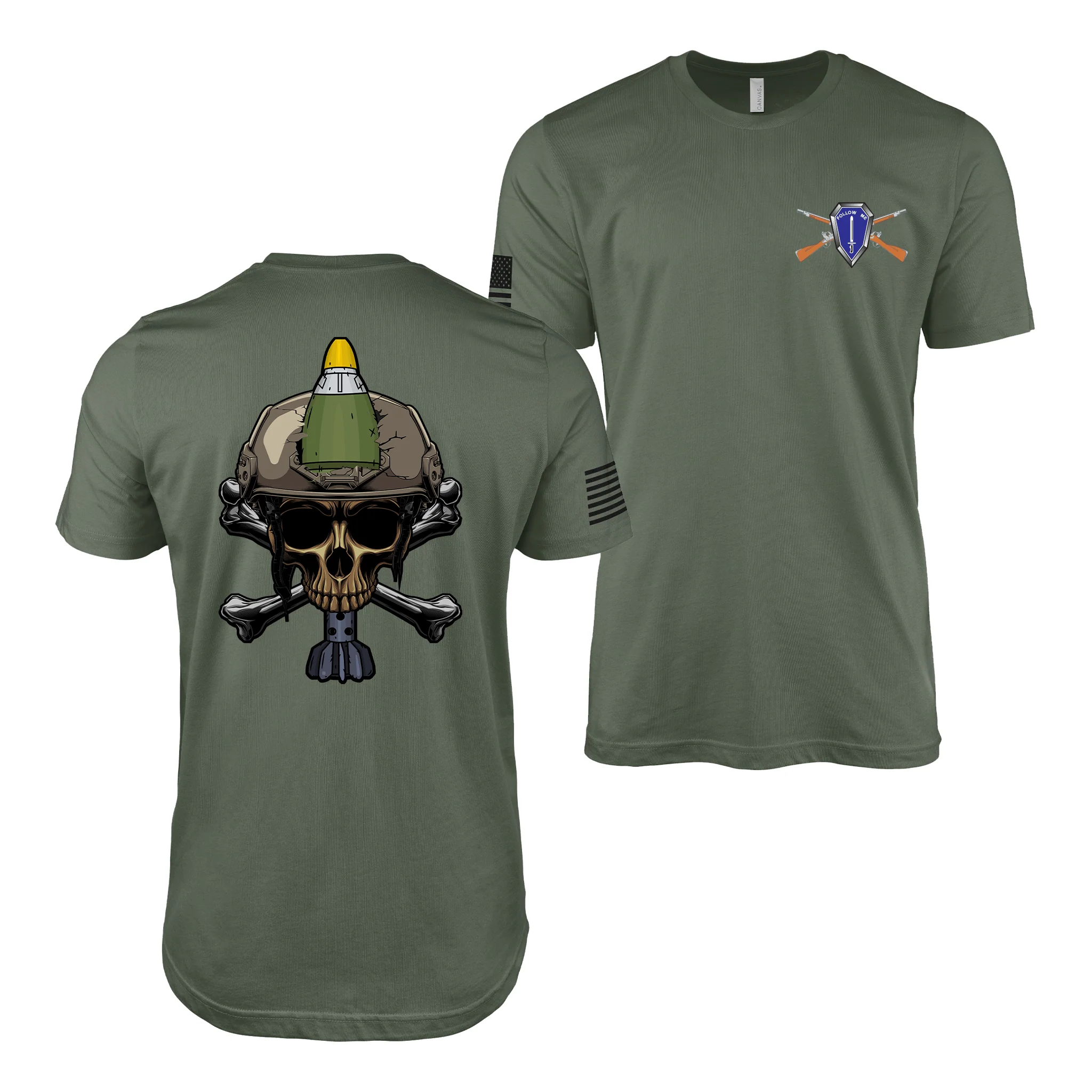 Double-Sided U.S. Army Infantry 11C Mortarman Skull T-Shirt - Image 2