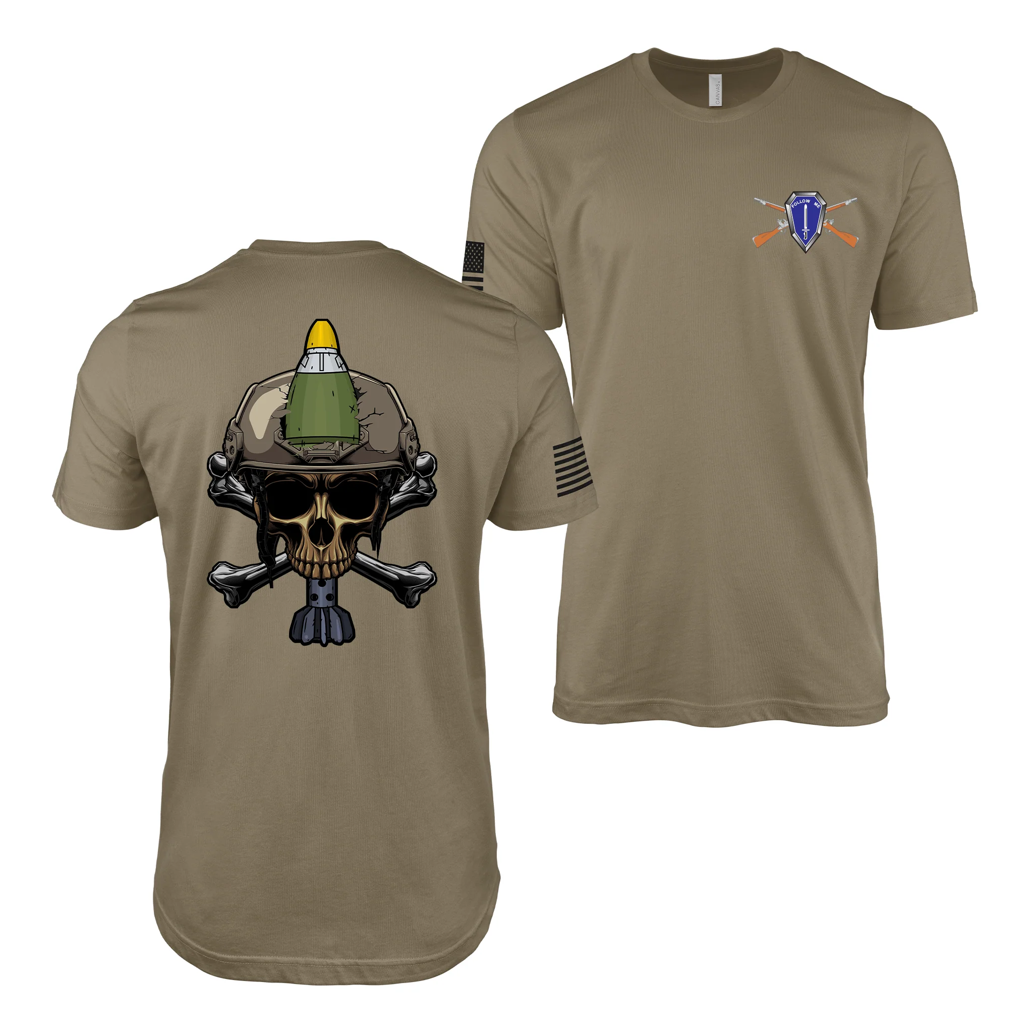 Double-Sided U.S. Army Infantry 11C Mortarman Skull T-Shirt - Image 3