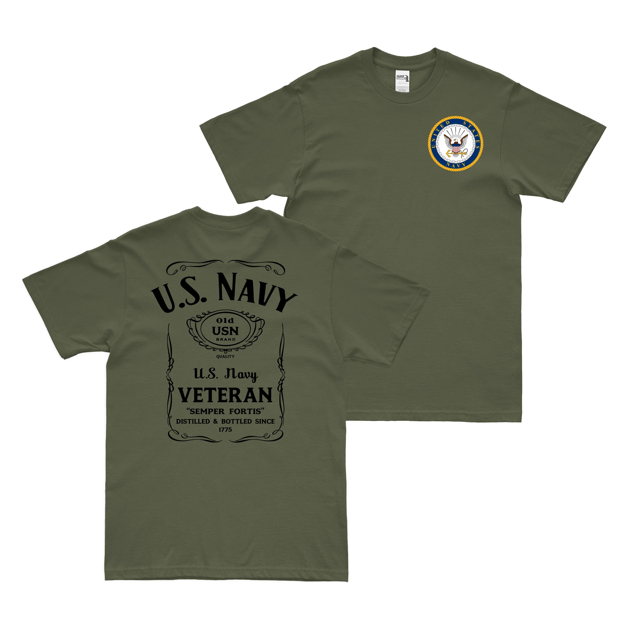 Double-Sided U.S. Navy Veteran Whiskey Label T-Shirt - Image 2