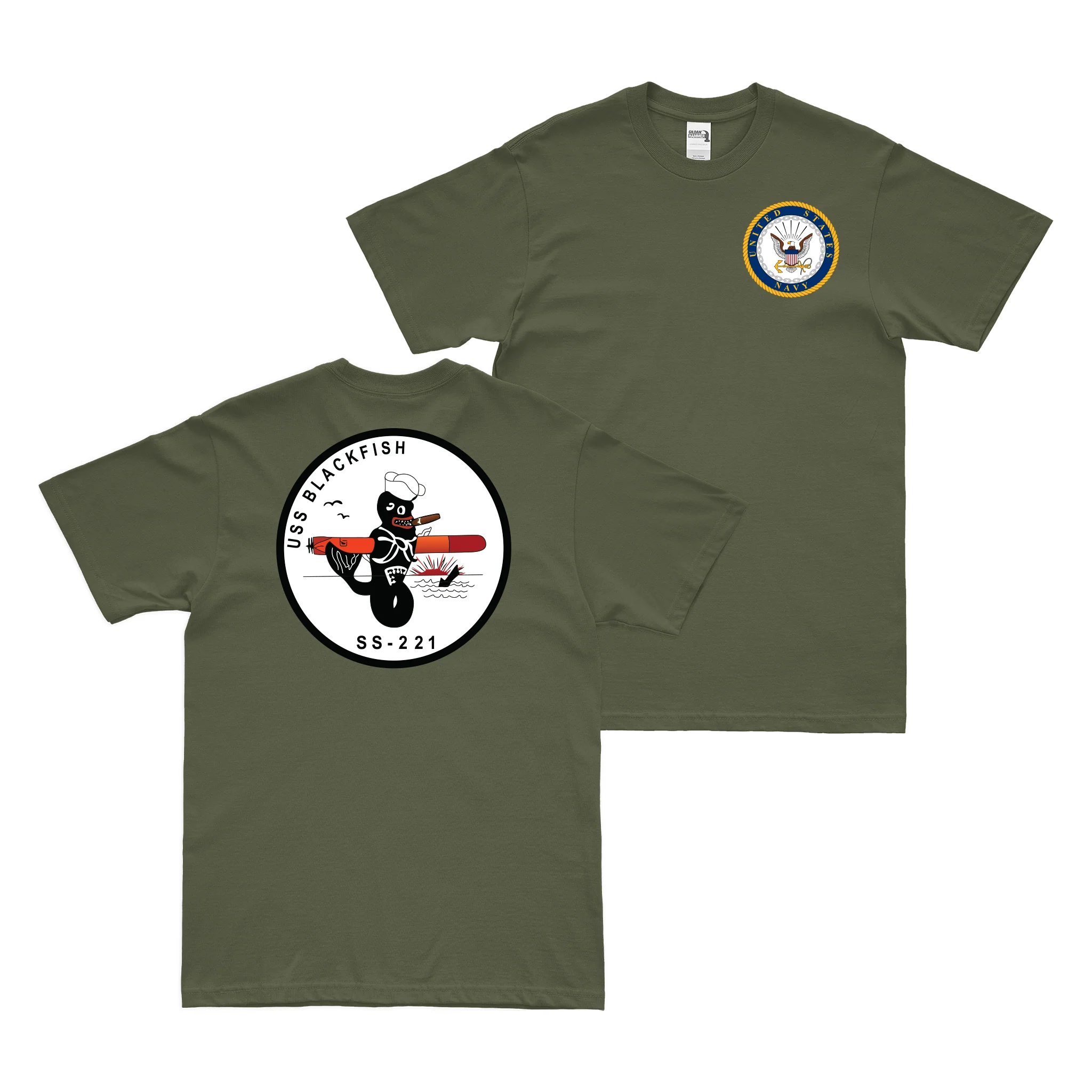 Double-Sided USS Blackfish (SS-221) T-Shirt - Image 2