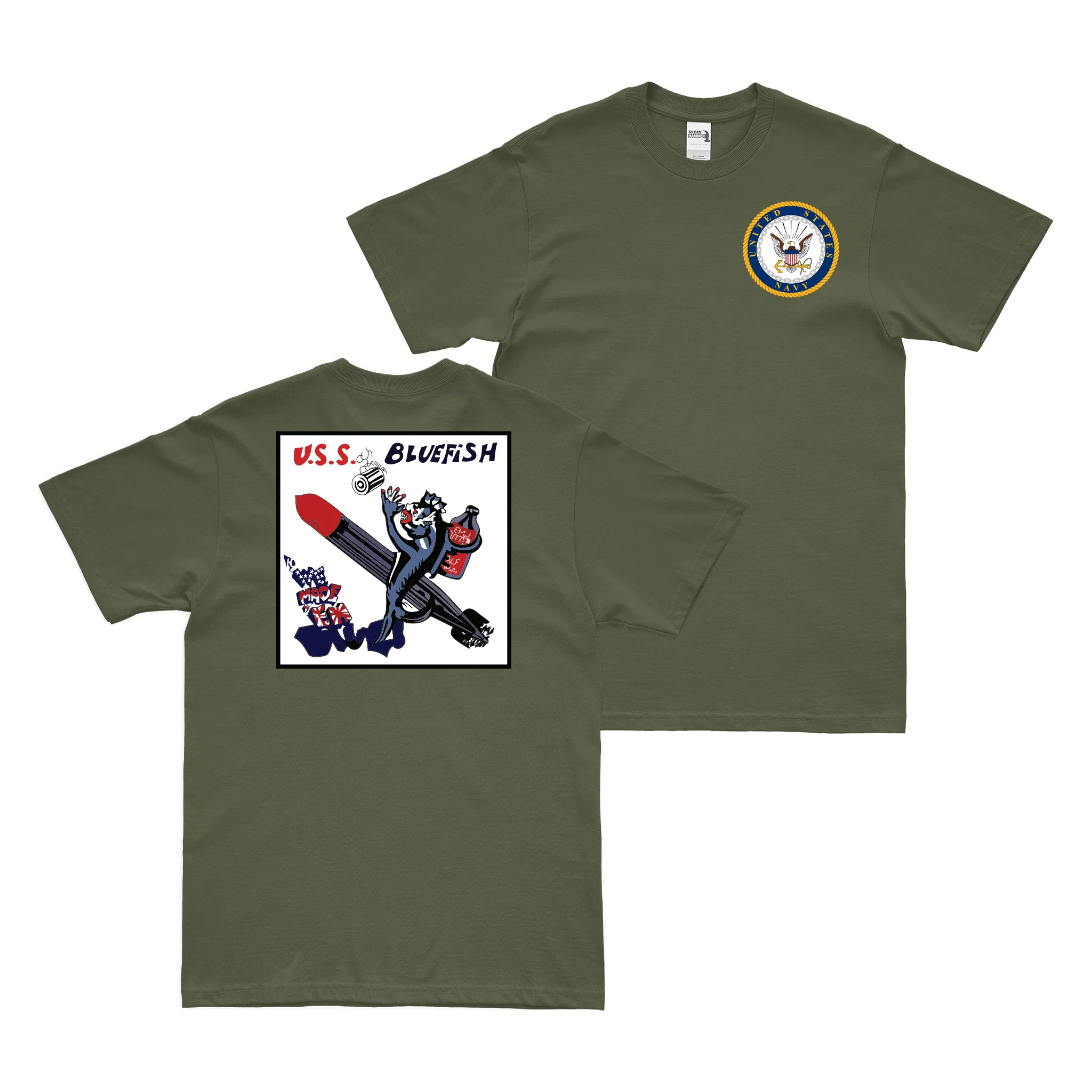Double-Sided USS Bluefish (SS-222) T-Shirt - Image 2