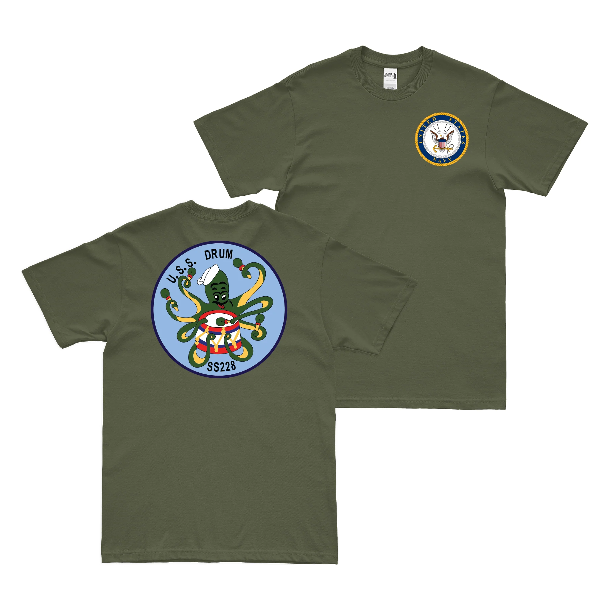 Double-Sided USS Drum (SS-228) Gato-class Submarine T-Shirt - Image 2